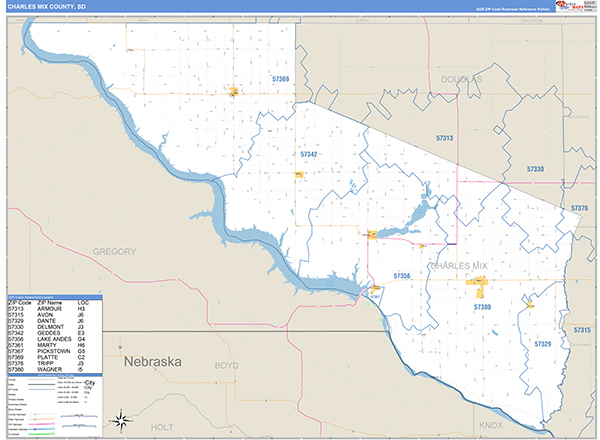 Charles Mix County, SD Zip Code Map